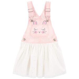 OshKosh B'gosh Baby Bunny Glitter Jumper Dress Pink Overall Easter Girl 5T